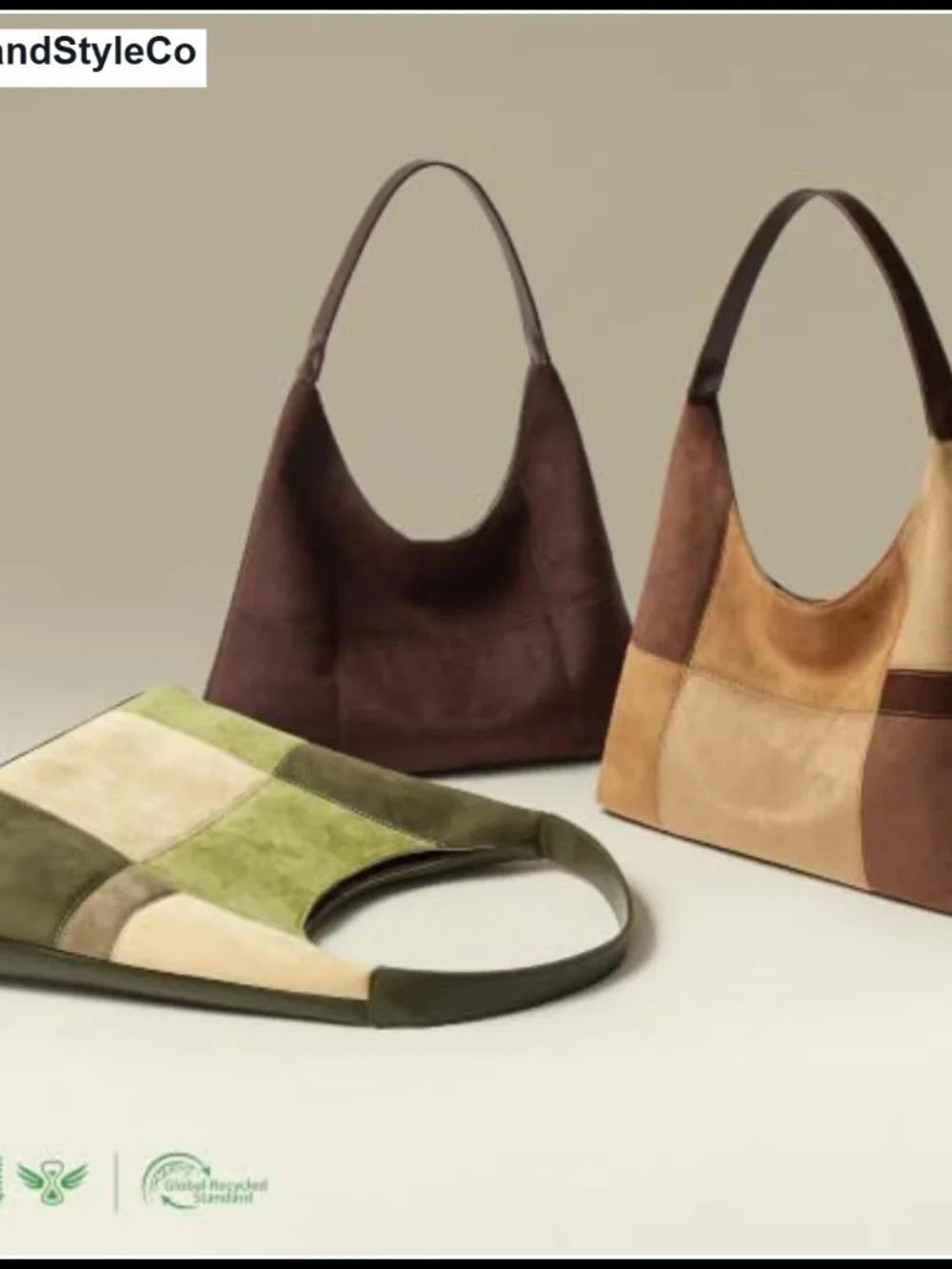 Faux Suede Hobo Bag Slouchy Patchwork Shoulder Handbag Purse